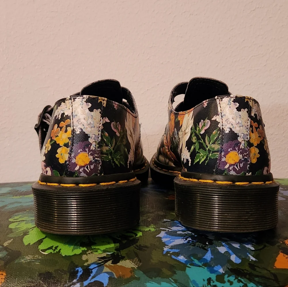 Dr. Martens Black Floral Mary Jane Flats with Buckle - Picture 3 of 5